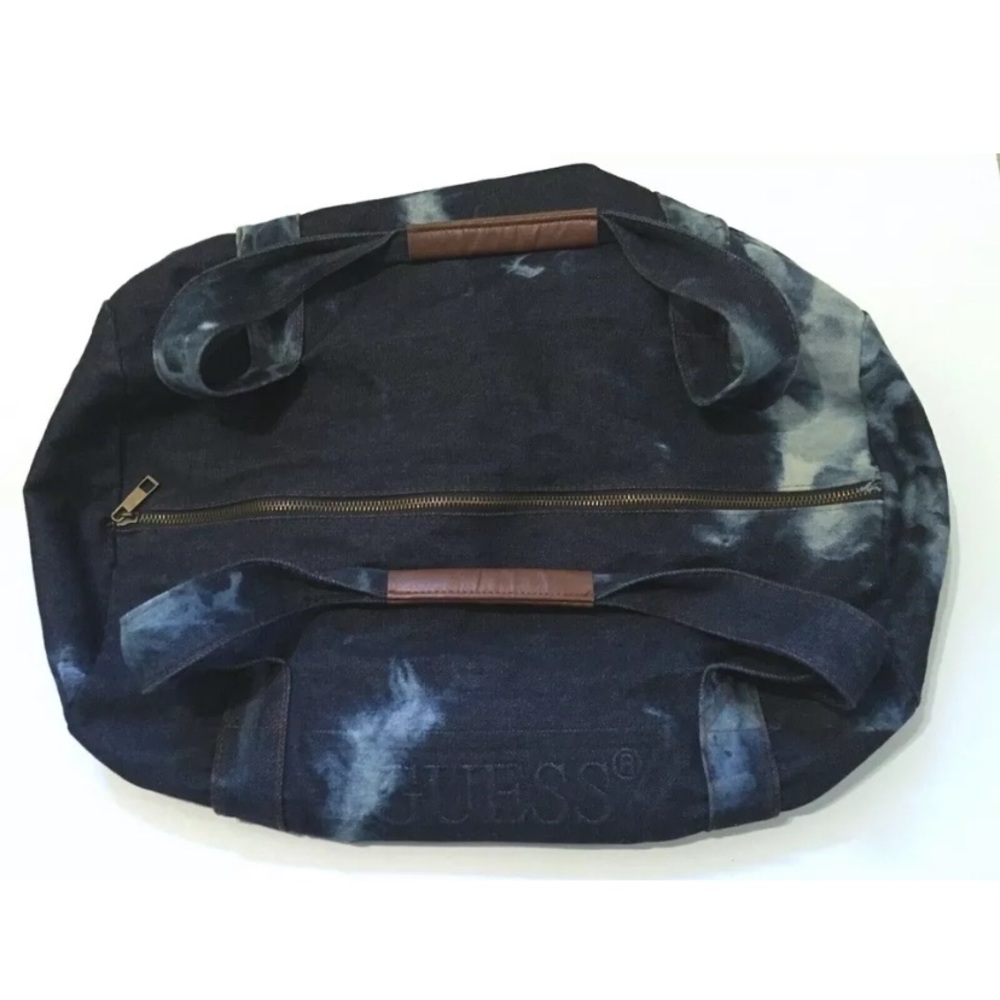 Guess Navy Blue Tie-Dye Canvas Tote with Brown Accent - Picture 7 of 10